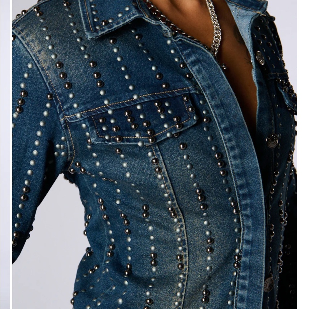 AKIRA Dark Blue Studded Denim Jacket